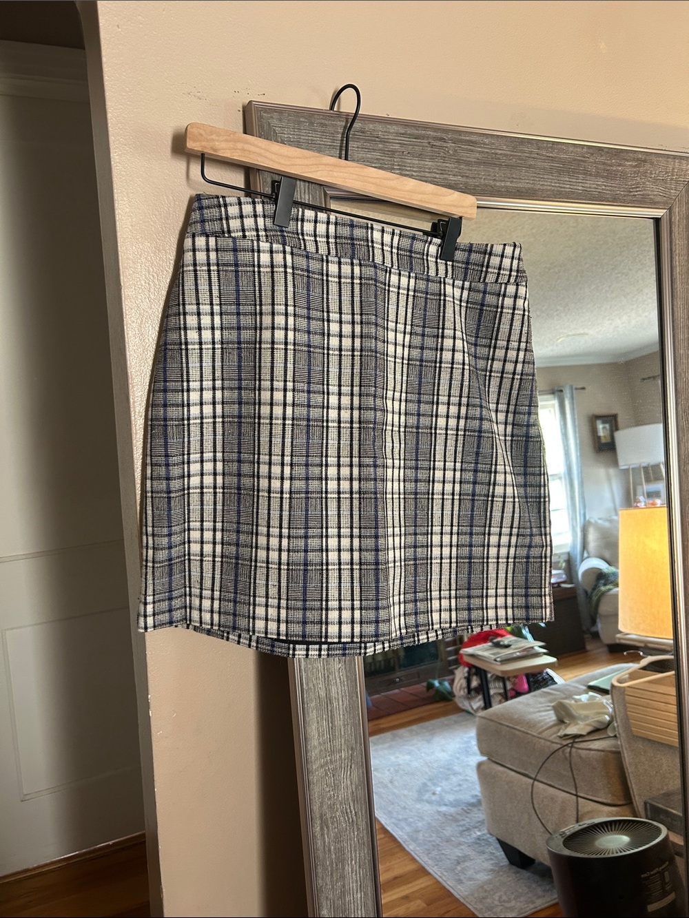 Nine West Plaid Mini Skirt in Navy, White, Gray